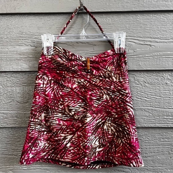 Mossimo Women Medium Tankini Top Only Halter Strap Swim Top Red multi - Picture 1 of 6